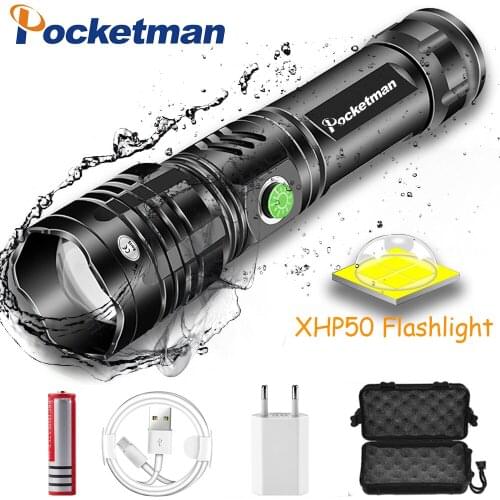Powerful LED Flashlight with 4 Core P50 Torch Anti-fall Aluminum Alloy Material 5 Lighting Modes Telescopic Zoom for Adventure