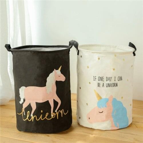 Unicorn Cartoon Folding Laundry Basket Round Storage Bin Bag Large Hamper Collapsible Clothes Toy Holder Bucket Organizer
