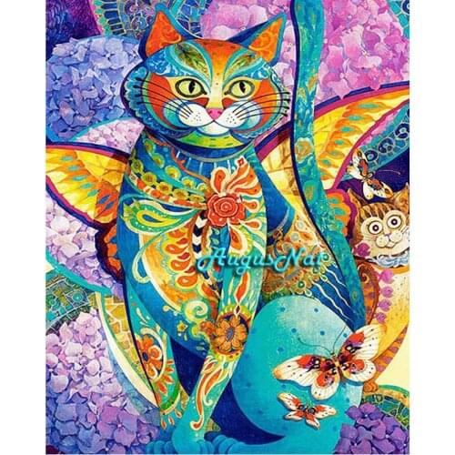 Colorful cat diamond painting set animal wall art crystal rhinestone paint scenery diamond dotz furtune cat hand craft gifts