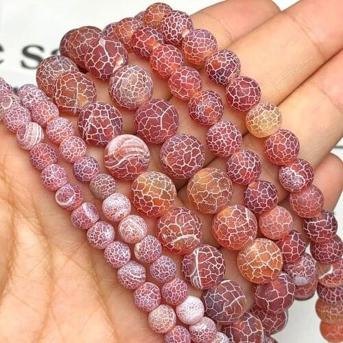 Natural Frost Red Cracked Dragon Vein Dream Fire Agates Stone Loose Matte Spacer Beads For Jewelry Making DIY Bracelet Findings
