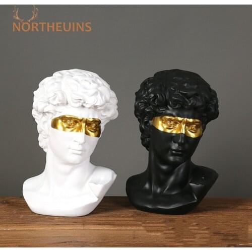 NORTHEUINS 13CM Golden Blindfolded Resin David Xiaowei Statue European Head Figurines Art Supplies Home Desktop Decoration Decor
