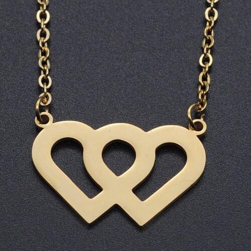 Double Hearts Stainless Steel Charm Necklace for Women Dropshipping Dainty Steel Necklaces Fashion Jewelry Necklaces Wholesale