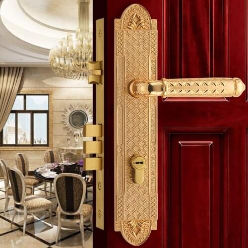 Door Lock Modern Europen Fashion Entrance Doors Brass Golden Interior Solid Wood Panel Handle Lock Rose Golden Bedroom Bookroom