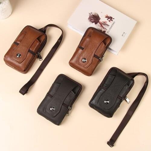 1PC Mens Fashion Messenger Bags Genuine Leather Crossbody Cell Phone Bags Vintage Handbags Fanny Pack Waist Bag Belt Case