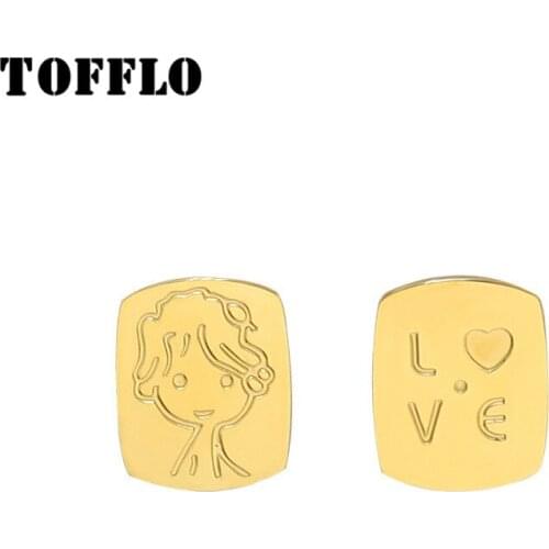 TOFFLO Stainless Steel Jewelry Little Boy Love Asymmetric Earrings Square Earrings Girl Sweet Winter Christmas Earrings BSF35