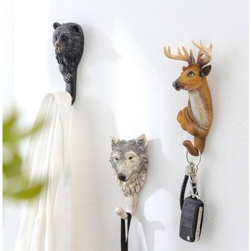Creative American Animal Hooks Home Decoration Accessories For Living Room Hanger Retro Key Holders Deer Head Decorative Hook