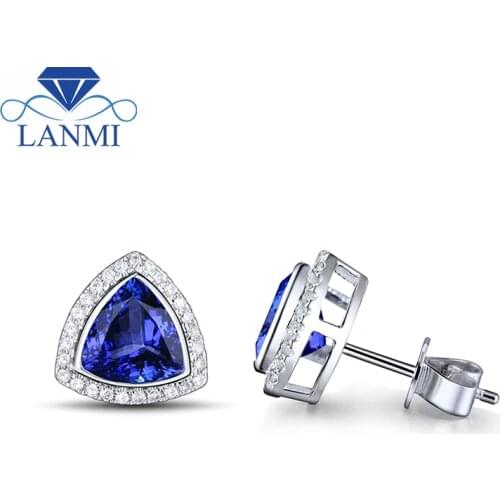 New Trillion 7x7mm Solid 14kt White Gold Tanzanite Earrings Fine Jewelry for Mother Thanksgiving Gift WE14