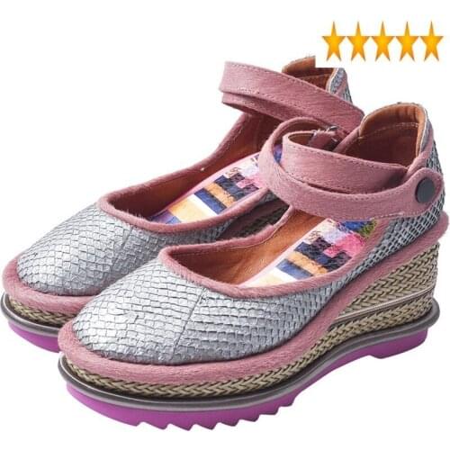 Leather Women Genuine High Quality Wedges Thick Platform Strap Sweet Ladies Casual Spring Shallow Colors Mixed Shoes