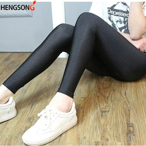 Womens Workout Leggings Casual Shiny Glossy Legging Female Fiteness Leggins Solid Black