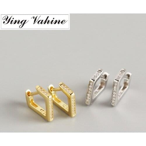 Ying Vahine 100% 925 Sterling Silver Geometric Square Stud Earrings for Women