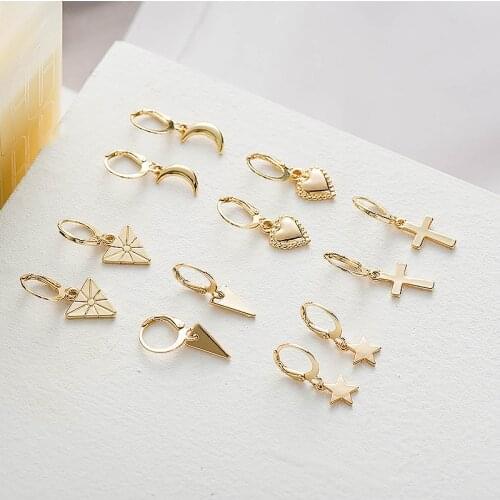 2021 New Arrival Gold Color Zinc Alloy Moon Star Heart Shape Earring for Women Beautiful Drop Earrings Best Gift Fashion Jewelry