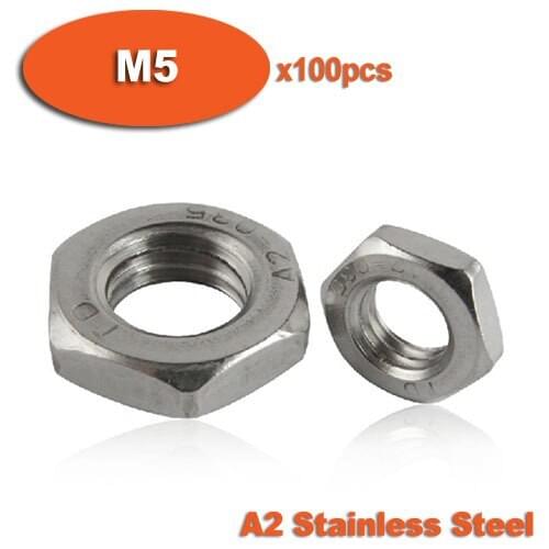 100pcs DIN439 M5 Stainless Steel Nut A2 Unchamfered Hexagon Hex Head Thin Nuts