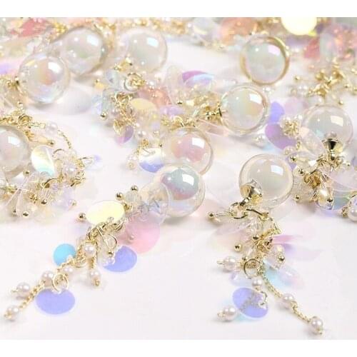 11mm*63mm Colorful Sequins 3D Nail Art Decorations Alloy Chain Shiny Crystal Pearl Pendants Jewelry Manicure Designs Accessories