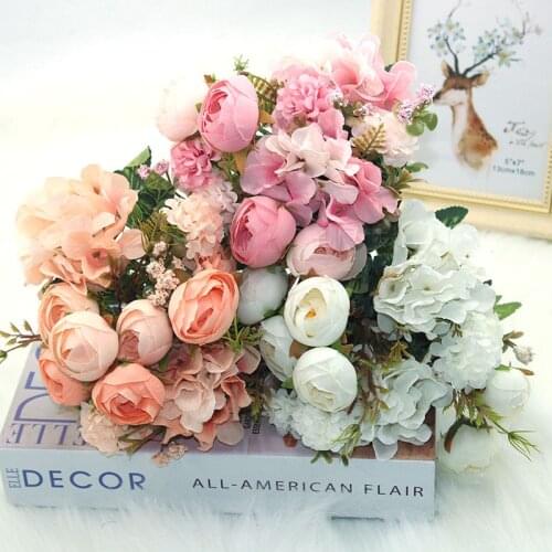 12 kinds of flower heads/mixed bouquet rose peony artificial flower silk silk bouquet DIY wedding home decoration fake peony ros