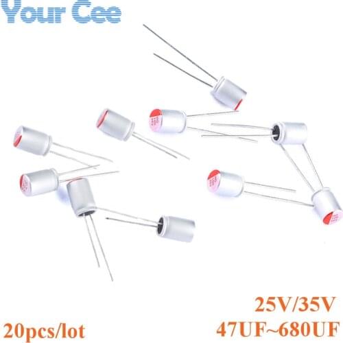 20pcs Solid Aluminum Electrolytic Capacitor DIP 35V 25V 680uF 470uF 330uF 220uF 150uF 100uF 47uF Solid Capacitors with Pins