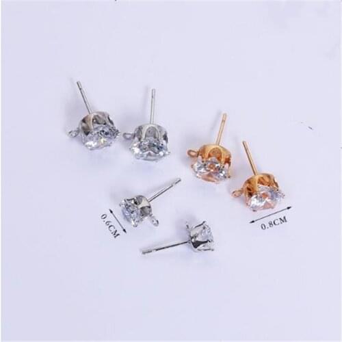 50pcs 6/8mm Crystal Stud Earrings Rhinestone Earrings with Hole Zircon Earring Post for DIY Ear Jewelry Making Findings