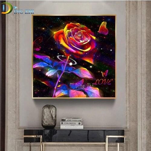 5D Full Drill Flower Animal Diamond Embroidery Cross Stitch Diy Diamond Painting Rose Butterfly "Love" Text Mosaic Home Decor