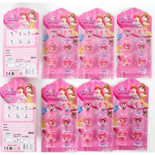 6pcs Disney Princess Party Seal Stamper Kids Teacher Stamp Set Craft Stamps Stationery Party Supplie Kids Favors Gifts party toy