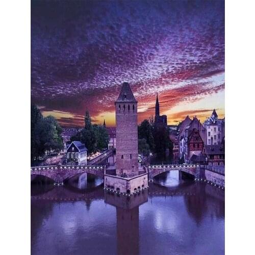 Diamond Embroidery Purple romantic town in Strasbourg, France drill Square Mosaic pattern Diamond Painting Kit Diamond art P818