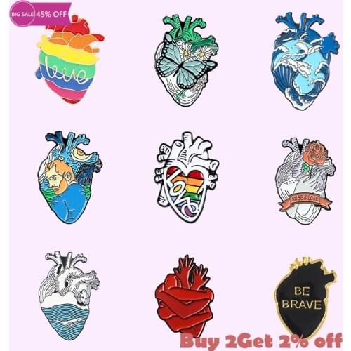 Anatomical Human Heart Enamel Pins Oil Painting Ocean World Butterfly Rose Love Rainbow Heart Brooches Lapel Pin Badge Jewelry