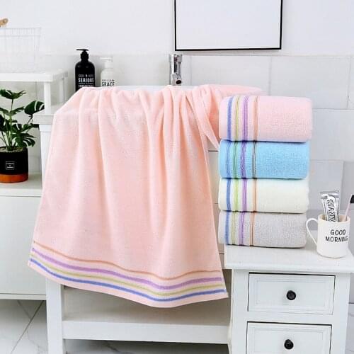 Bath Towel Pure Cotton Solid Color Stripe Househld Soft Bathing Towels Rectangle Strong Water Absorption Kids Adults for Home