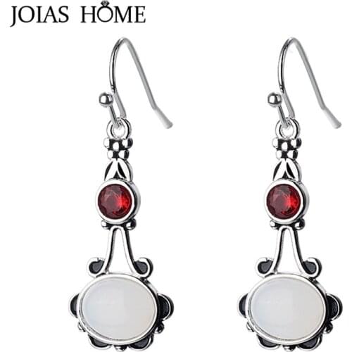 JoiasHome 925 Sterling Silver Long Drop Earring For Women With Round Moonstone Gemstones Lady Fine Jewelry Wedding Party Gift