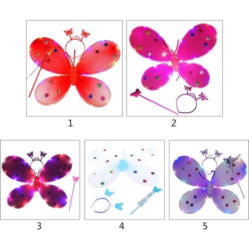 3Pcs Girl LED Angel Wings Set Fairy Wand Bandana Crown Princess Carnival Costume F3MD