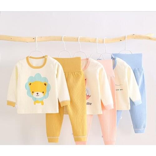 Infant Childrens Autumn And Winter Pure Cotton High-waist Underwear Sets Sleepwear For Baby Girl Toddler Boy Cute Top+Pant Suit