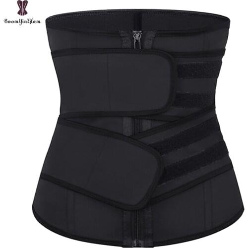 Latex Waist Trainer Womens Waist Cincher Workout Sport Girdle Double Belts With Zip Adjustable Shapewear For Weight Loss