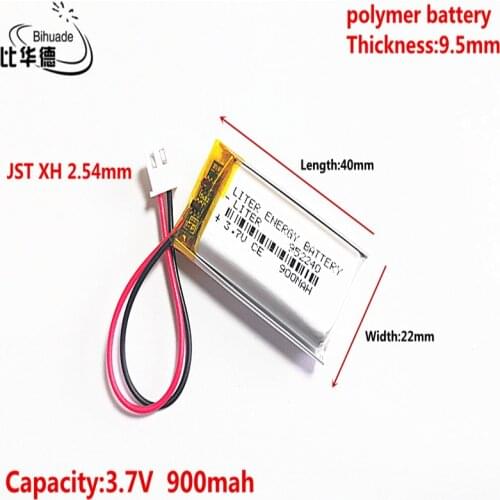 3.7V 900MAH 952240 JST XH 2.54mm Lithium Polymer LiPo Rechargeable Battery For Mp3 headphone PAD DVD bluetooth camera