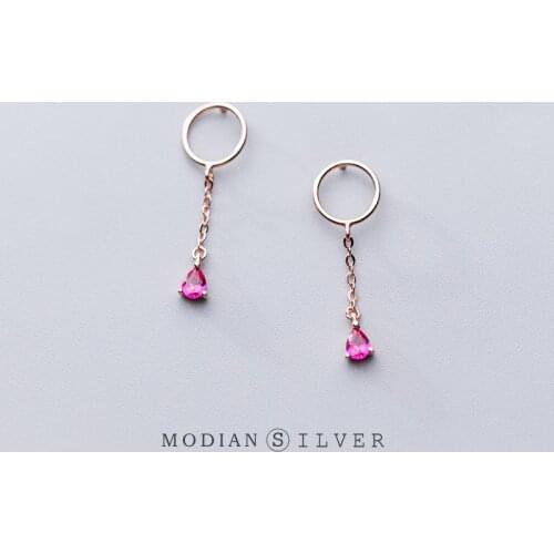 MODIAN Fashion Hollow Out Round Purple Crystal Stud Earring for Women 925 Sterling Silver Long Tassel Ear Studs Fine Jewelry