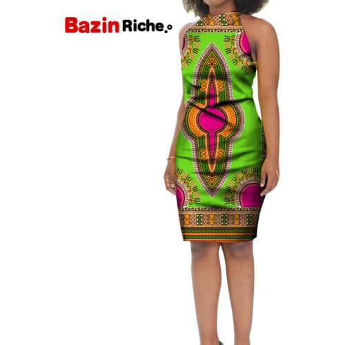 Africa Style Fashion Women Dress Ankara Feminino Vestidos Sleeveless African Knee-Length Clothes Custom Women Party Wear WY5224