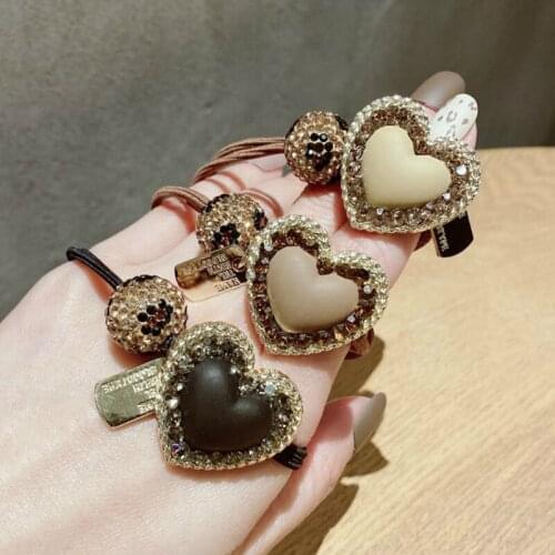 Fashion Elegant Rhinestone Crystal Heart Elastic Hair Bands Girl Rubber Hairbands Tie Rope Headpiece Hair Accessories for Women