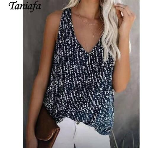 Fashion Women Printed Loose V-neck Sleeveless Vest Ladies Summer Casual T Shirts