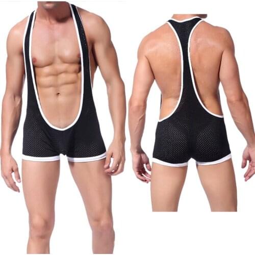 Men One-piece Mesh Breathable Pouch Bodysuit Short Sleeveless Jumpsuit Wrestling Singlet Sexy Underwear Stretchable Undershirt