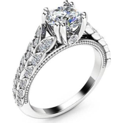 Wholesale Simple White Round Female Iced Out Cubic Zircon Crystal Ladies Alloy Rings For Women Party Accessories