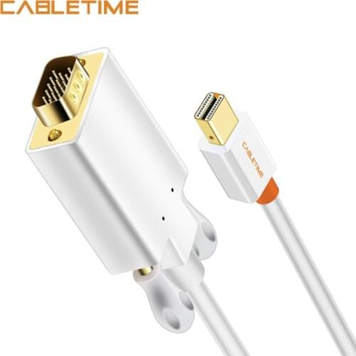 Cabletime Mini DP to VGA Mini Displayport to VGA Male Connected for Macbook Air Pro Computer VGA Displays LCD Monitors N015