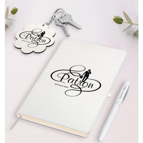 Personalized Boss White Notebook Pen and Keychain Gift Seti-3 Reliable Quality Gift Casual Design Moment Custom Design