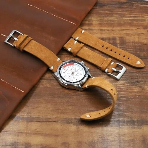 Vintage Suded Leather Watchband 18mm 20mm 22mm 24mm Handmade Pattern Watch Strap for Men Women