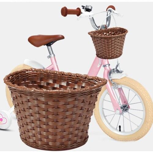 Rattan Bike Basket Cargo Bag Bicycle Front Handlebar Basket For Childrens Bike Scooter Rattan Bicycle Storage Holder