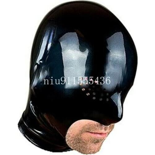Handmade Black Latex Hoods Mask with Small Holes Eyes Cosplay Latex Mask Custom Made for Men