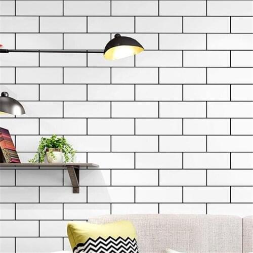 Wellyu Nordic black and white plaid wallpaper white brick pattern imitation brick tea shop brick clothing store wallpaper