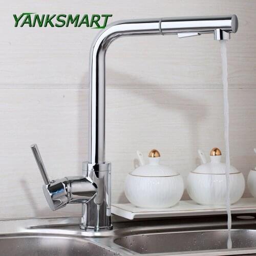 YANKSMART Kitchen Faucets Chrome Finished 2 Function Pull Out Tap Hot &Cold Kitchen Solid Brass Water Tap Kitchen Mixer