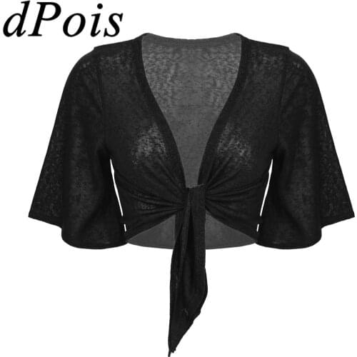 Loose Cardigan Capes Women Bolero Shrug Flare Sleeve Tie Front Short Shawl Summer Women Dresses Cover Ups Feminine Cardigan
