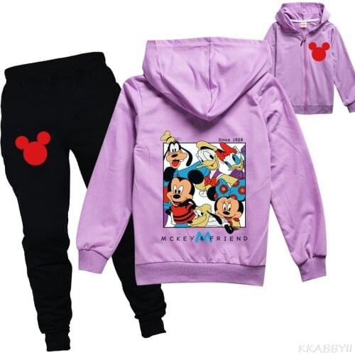Mickey Mouse Spring And Autumn Style Childrens Long Sleeve Zipper Jacket + Casual Pants Childrens Suit