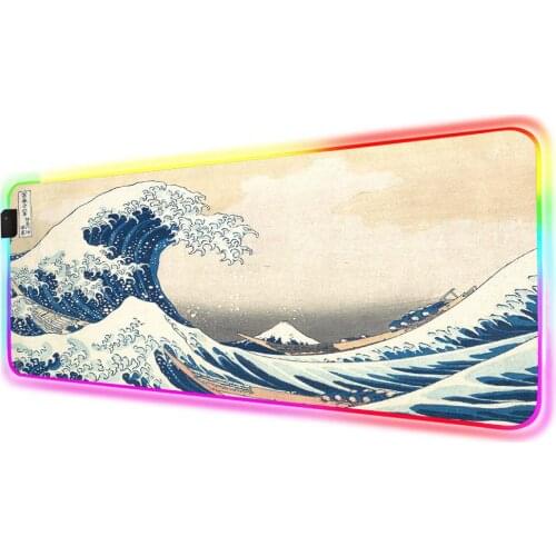 XGZ Great Wave Off Art Large Mouse Pad RGB Natural Rubber PC Computer Gaming Mouse Pad LED Desk Pad Overlock for CS GO LOL