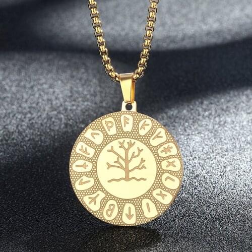 Yggdrasil World Tree Rune Necklace Women Men Stainless Steel Pendant Jewelry Peace Tree Of Life Viking Necklace Dropship