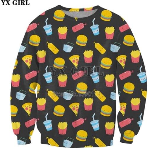 YX GIRL Brand clothing 2018 Fashion 3D hoodies Men Women Sweatshirt Food Hamburger / Drink / Pizza Printed Crewneck pullover