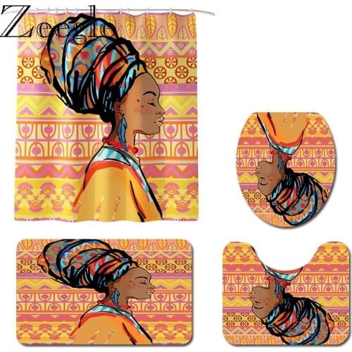 Zeegle Creative Bathroom Mat Set Printed Bath Mat Set Waterproof Toilet Shower Curtain Home Decoration Lid Toilet Seat Cover