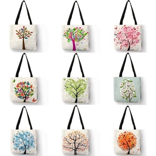 Creative Colorful Floral Heart Shape Trees Painting Tote Bag for Women Girls Fashion Shopping Sports Accessories Casual Handbag